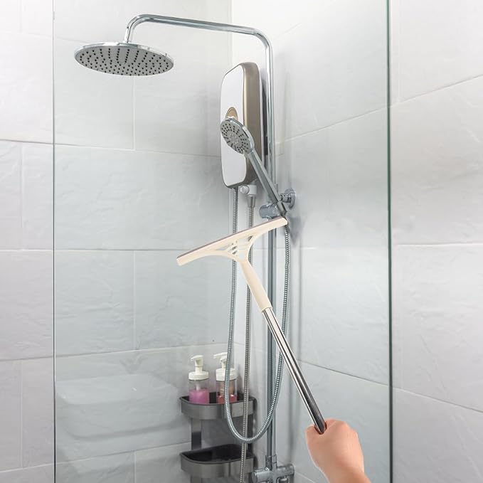 Multifunction Window Squeegee and Floor Wiper, Khaki Glass Cleaner Tool with Wet and Dry Use, Bathroom and Car Windshield Scrubber for Home Cleaning