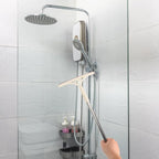 Toyvian Multi-Functional Glass Squeegee with Scrubber, Dry and Wet Use Window Cleaner Tool for Tiles and Car Windows, Khaki Household Extendable Shower Squeegee for Bathroom and Kitchen