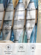 Sheer Curtains 108 Inches Long, Lake Paddle Striped Semi Sheer Curtains Light Filtering Window Treatment, Watercolor Vintage Wood Grain Privacy Voile Drapes for Living Room Bedroom 52x108 Inch