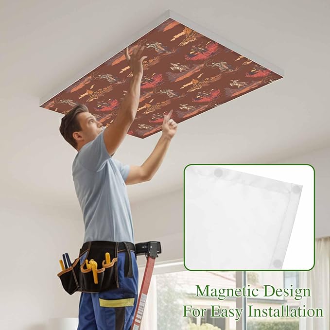 Cowboys Horses 1 Pc Fluorescent Light Cover 4 x 2 Feet, Desert Ethnic Winds Dark Brown Background Covers for Ceiling Lights Magnetic Light Cloth Filter for Classroom Office Home