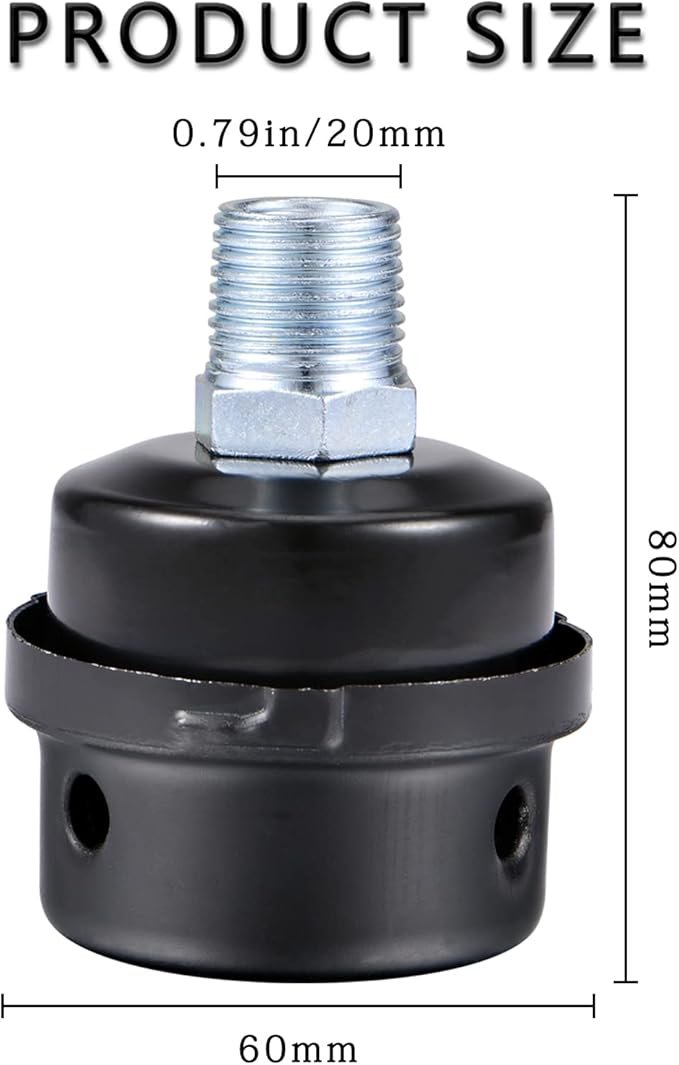 Pack of 2 1/2" Thread Male Thread Diameter 20mm Air Compressor Silencer Filter, Thread Metal Air Compressor Intake Filter Sound Muffler Silencer, Air Compressor Replacement Parts