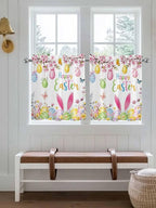 Happy Easter Half Window Curtains 24 Inches Long, Spring Watercolor Bunny Eggs Flower Branch Window Treatment Curtain Drapes, Short Curtains Tiers for Kitchen Over Sink, 27.5"x24", 2 Panels