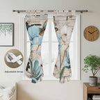 Teal Blue Tulips Bathroom Curtains 63 Inch Length, Window Curtains Tab Top, Spring Floral Barn Doors Vintage Wood Beige Light Filtering Window Treatments Drapes 52"x63" 2 Panel