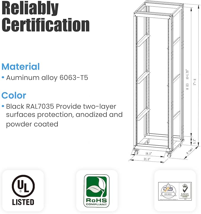 Raising Electronics Server Rack Open Frame Rack 4 Post 19 inch Adjustable Server/Audio Rack Cold Rolled Steel(27U,24Depth)
