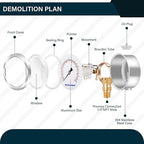 MEASUREMAN 2-1/2inch Dial Size, Liquid Filled Pressure Gauge, 0-200psi/kpa, 304 Stainless Steel Case, 1/4 inchNPT Lower Mount