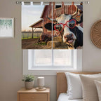 Farm Cows Kitchen Curtains 45 Inch Length, Short Cafe Window Curtains Tab Top, Farmhouse Barn Funny Animals Butterfly Light Filtering Window Treatments Tier Drapes 27.5"x45" 2 Panel