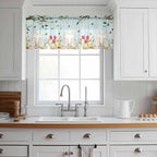 Easter Sheer Valances for Windows 42"x18", Light Filtering Kitchen Curtains Valance, Spring Watercolor Eggs Tulip Wooden Grain Teal Rod Pocket Chiffon Curtains for Living Room Bedroom Cafe