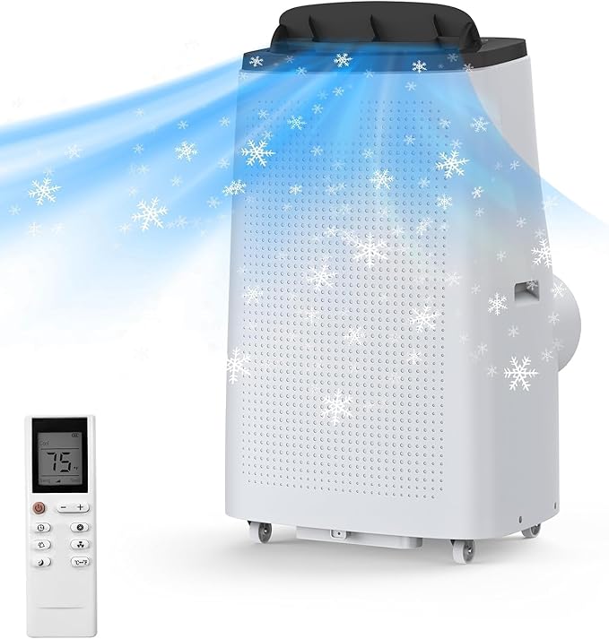 14000 BTU Portable Air Conditioner, Portable AC Unit with Fan & Dehumidifier, Air Conditioner Portable for Rooms Up to 750 Sq Ft, Remote Control, 24H Timer for Bedroom, Office, Apartment, White