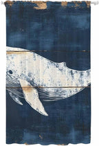 Sheer Curtains 108 Inches Long, Ocean Whale Blue Semi Sheer Curtains Light Filtering Window Treatment, Coastal Vintage Wooden Grain Privacy Voile Drapes for Living Room Bedroom 52x108 Inch