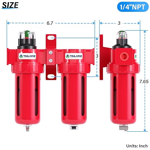 TAILONZ PNEUMATIC 0-150PSI 1/4 Inch NPT Aluminum Alloy Air Filter Drying System, Particulate Filter, Coalescing Filter, Desiccant Dryer Filtration and Drying