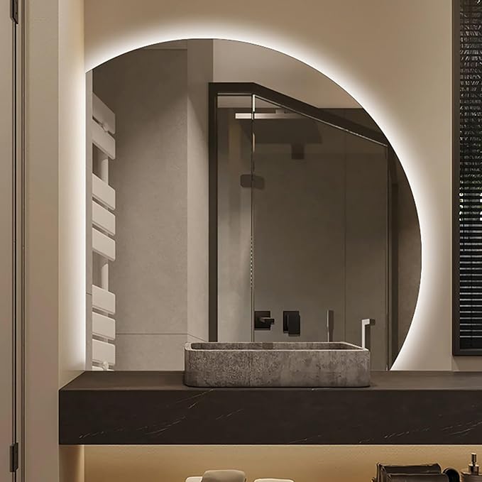 Bathroom Wall Mounted Mirror, LED Illuminated Vanity Mirror with Demister Pad, Mirror for Wall Decor Mirror with Anti-Fog, Dimmable Light Function, Touch Switch (Color : Right Cut, Size : 23.
