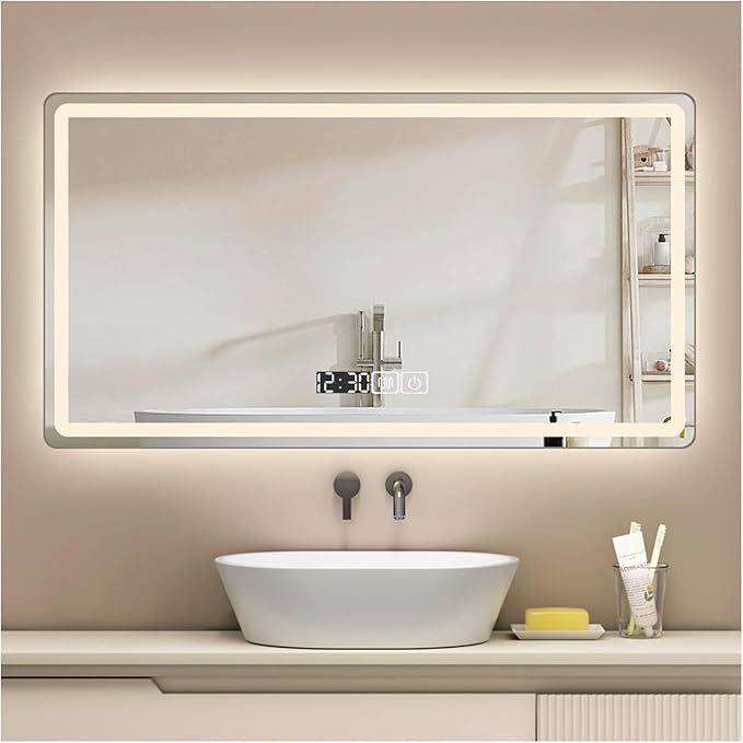 Backlit LED Illuminated Bathroom Mirror with LED Lights, Lighted Bathroom Makeup Wall Mounted Mirror with Demister Pad, Sensor Touch Switch, Horizontal/Vertical(B,H60*W80CM/H23.6*W31.4IN)