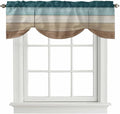 Teal Brown Tie Up Valance Curtains for Windows, Kitchen Curtains Window Shades, Farmhouse Vintage Abstract Wooden Grain Light Filtering Roman Curtain Valances for Bedroom/Bathroom/Cafe 42"x12"