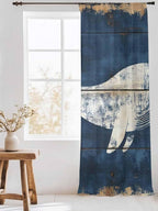 Sheer Curtains 108 Inches Long, Ocean Whale Blue Semi Sheer Curtains Light Filtering Window Treatment, Summer Sea Vintage Wooden Grain Privacy Voile Drapes for Living Room Bedroom 52x108 Inch