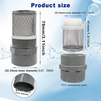 3/4" Stainless Steel Filter Cover Connected to 3/4" DN20 Grey PVC Water Pipe, Suction Strainers Used to Remove Debris and Reduce Solid Entry(1pcs)