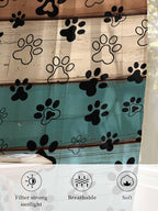 Sheer Curtains 108 Inches Long, Green Brown Paw Print Semi Sheer Curtains Light Filtering Window Treatment, Vintage Farmhouse Country Wooden Grain Privacy Voile Drapes for Living Room 52x108 Inch