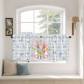 Easter Kitchen Tier Curtains 24 Inch Long 2 Panel Set,Rod Pocket Cafe Small Window Curtains Over Sink,Spring Rabbits Ears Feet Floral Blue Lattice Light Filtering Short Drapes 27.5"W x 24"L