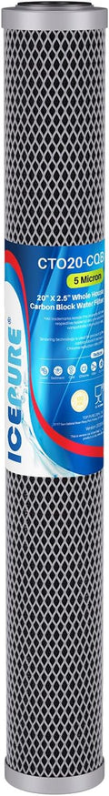 ICEPURE 20" x 2.5" Whole House Water Filter Upgraded Coconut Shell Activated Carbon Filter, 20 Inch Lead Removal Cartridge Replacement for C1-20, EP-20, HX-CB-25-2010, F3WCB32, 1PACK
