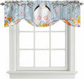 Easter Tie Up Valance Curtains for Windows, Kitchen Curtains Window Shades, Spring Watercolor Bunny Eggs Flower Wood Grain Blue Light Filtering Roman Curtain Valances for Bedroom/Bathroom/Cafe 42"x18"