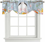 Easter Tie Up Valance Curtains for Windows, Kitchen Curtains Window Shades, Spring Watercolor Bunny Eggs Flower Wood Grain Blue Light Filtering Roman Curtain Valances for Bedroom/Bathroom/Cafe 42"x18"