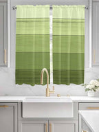 Gradient Green Wooden Board Window Valance Curtains, Retro Country Wood Grain Light Filtering Kitchen Valance with 3-inch Rod Pocket for Living Room Bathroom Bedroom,2 Panel,52x72In