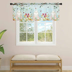Easter Sheer Valances for Windows 42"x12", Light Filtering Kitchen Curtains Valance, Spring Watercolor Eggs Tulip Wooden Grain Teal Rod Pocket Chiffon Curtains for Living Room Bedroom Cafe