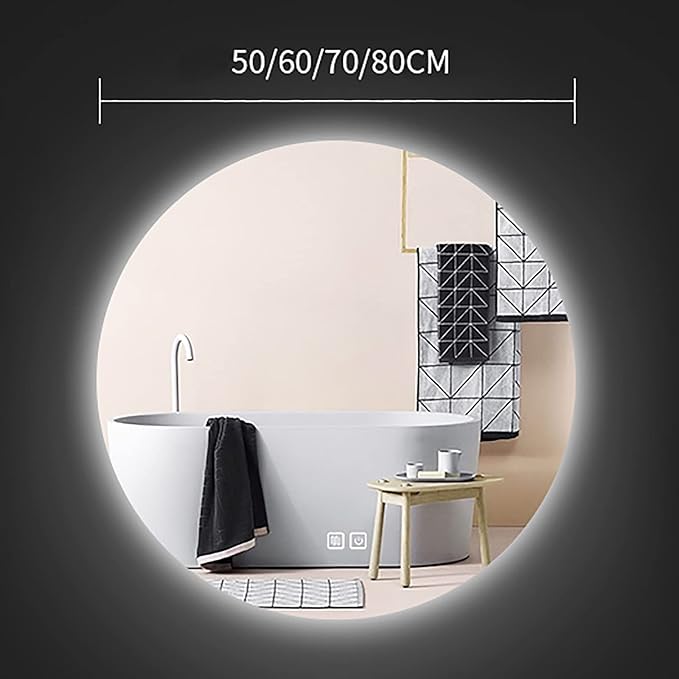 Led Mirror for Bathroom,Bathroom Mirrors for Vanity,Shatter-Proof,with Dimming & 3 Color Modes,Heated Demister Pad,Anti-Fog,Hanging Vanity Mirror,Easy to Install, Easy to Clean (Size : 80x80cm)
