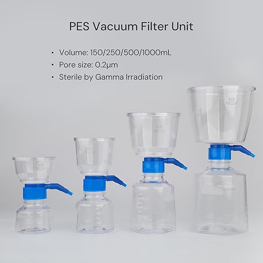 Pack of 4 Diposable Vacuum Filter Units 1000mL 0.2μm PES Hydrophilic Membrane