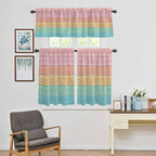 Kitchen Window Curtains Valance and Tier Set, Farm Colorful Wooden Plank Rod Pocket Tier Curtain Valance Set, Rustic Wood Grain Barn Light Filtering Cafe Curtains for Bedroom Living Room