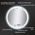 Round LED Bathroom Mirror Demister Pad IP44 Vanity Large Mirror Cold Light Dressing Wall Mirror (Color : Cold Light Size : 60cm) (Cold Light 70cm)
