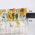 Farmhouses Sunflowers Sheer Valance Curtains, Retro Floral Leaves Red Truck Wood Grain Light Filtering Kitchen Valances Rod Pocket Voile Curtain Treatment for Bedroom/Living Room/Basement 60Wx18L