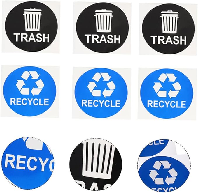 8pcs Trash Sorting Decals Self-Adhesive Waste Container Stickers for Recycling Labels for Easy Waste Classification Black Blue