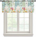 Easter Sheer Valances for Windows 60"x18", Light Filtering Kitchen Curtains Valance, Spring Watercolor Eggs Country Tulip Wooden Grain Rod Pocket Chiffon Curtains for Living Room Bedroom Cafe