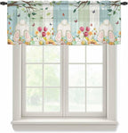 Easter Sheer Valances for Windows 42"x18", Light Filtering Kitchen Curtains Valance, Spring Watercolor Eggs Country Tulip Wooden Grain Rod Pocket Chiffon Curtains for Living Room Bedroom Cafe