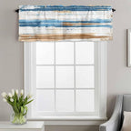 Vintage Blue Valances for Windows, Brown Wood Grain Mottled Texture Abstract Art Kitchen Valance Light Filtering Rod Pocket Short Curtains for Kitchen Bathroom, 1 Panel, 60"x18"
