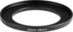 43-58mm Metal Step-Up Ring Adapter Compatible with Mirrorless Cameras DSLR Lens, UV CPL ND Filter Thread Converter, Black