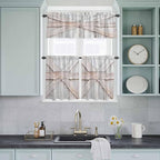 Kitchen Window Curtains Valance and Tier Set, Farmhouse Retro Wooden Barn Rod Pocket Tier Curtain Valance Set, Vintage Village Wood Grain Light Filtering Cafe Curtains for Bedroom Living Room
