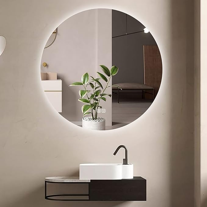 Led Mirror for Bathroom,Bathroom Mirrors for Vanity,Shatter-Proof,with Dimming & 3 Color Modes,Heated Demister Pad,Anti-Fog,Hanging Vanity Mirror,Easy to Install, Easy to Clean (Size : 50x50cm)