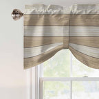 Brown Ombre Wooden Tie Up Valance Curtains for Windows, Kitchen Curtains Window Shades, Farmhouse Retro Khaki Wood Light Filtering Roman Curtain Valances for Bedroom/Bathroom/Cafe 42"x12"