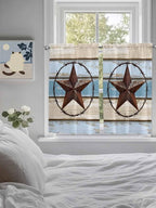 Vintage Western Star on Wood Grain Window Valance Curtains, Retro Wooden Texture Light Filtering Kitchen Valance with 3-inch Rod Pocket for Living Room Bathroom Bedroom,2 Panel,42x54In
