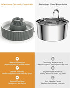 Ceramic Cat Water Fountain, 2.1L/71oz Cupcake Pet Water Fountain for Cats and Dogs, Automatic Pet Drinking Fountain with Pump, Filter & Foam (Dark Grey)