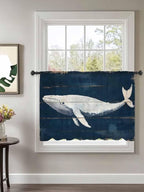 Sheer Curtains 45 Inch Length, Ocean Whale Blue Semi Sheer Curtains Light Filtering Window Treatment, Watercolor Coastal Vintage Wood Grain Privacy Voile Drapes for Living Room Bedroom 52x45 Inch