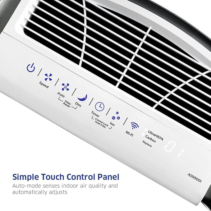 AIRDOCTOR 3500i SMART Air Purifier for Living Rooms & Bedrooms. 3 Stage Filtration with Pre-Filter, UltraHEPA, Carbon/VOC. Captures Particles 100x Smaller Than HEPA Standard