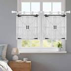Farmhouse Wood Grain Kitchen Curtains 24 Inch Length, Small Window Curtains Tab Top, Vintage Country Barn Gate Grey Light Filtering Short Window Treatments Tier Drapes 27.5"x24" 2 Panel