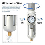 AIRZOE 1/2" NPT Air Filter Regulator Combo Piggyback,5 Micron Brass Element, Semi-Auto Drain,Air Pressure Regulator AW4000-04,0-145 psi Gauge