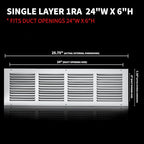 Return Air Grill 24x6(Duct Opening Size),Air Return Vent Cover,Flat Vent Cover,Rejillas De Aire Acondicionado para Casa,Return Air Grilles,Outer Dimensions:25.75"W X 7.75"H(24"W x 6"H, Duct Opening)