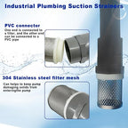2" Stainless Steel Filter Cover Connected to 2 inch/DN50 Grey PVC Filter Water Pipe, Suction Strainers Used to Remove Debris and Reduce Solid Entry（1pcs）
