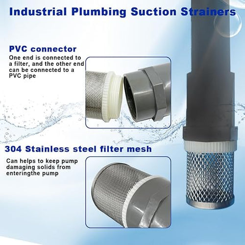 1/2" inch stainless steel filter cover connected to 1/2" grey pvc filter DN15 water pipe, suction strainer used to remove debris and reduce solid entry(1pcs)