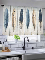 Sheer Curtains 54 Inch Length, Farmhouse Feather Semi Sheer Curtains Light Filtering Window Treatment, Watercolor Vintage Wooden Grain Privacy Voile Drapes for Living Room Bedroom 52x54 Inch