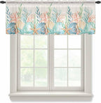 Summer Beach Sheer Valance Curtains, Ocean Colorful Coral Shell Seaweed Starfish Linen Light Filtering Kitchen Valances Rod Pocket Voile Curtain Treatment for Bedroom/Living Room/Basement 42Wx12L